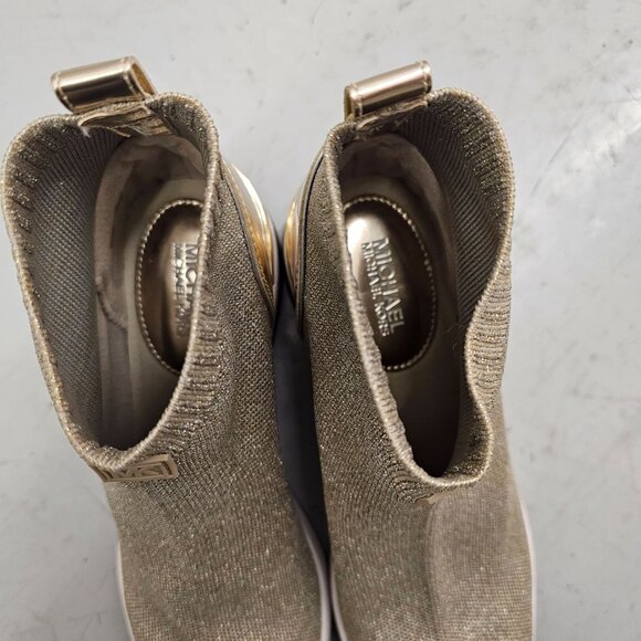 Michael Kors Skyler Bootie Metallic Fabric Sneakers US 9M Silver/Gold - Picture 9 of 11